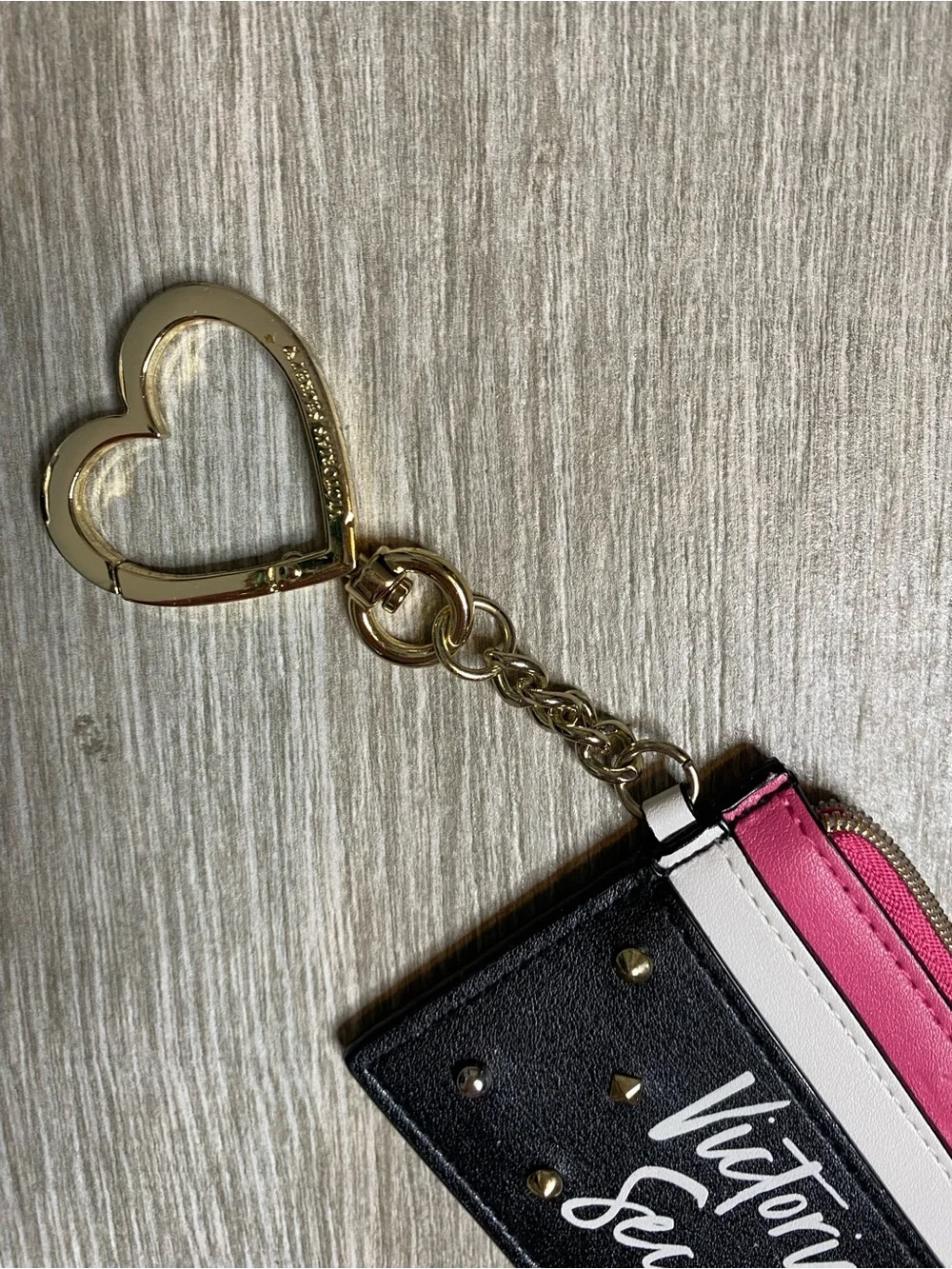 Victoria's Secret New York Card Case Wallet Heart Keychain Coin Purse Black Pink - Picture 5 of 7
